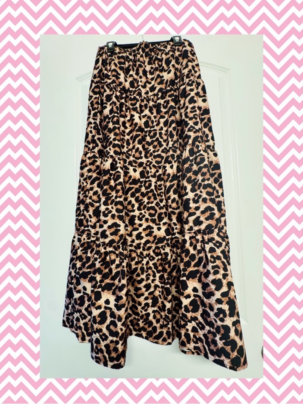Leopard Print Tiered Maxi Skirt - Beige/Black